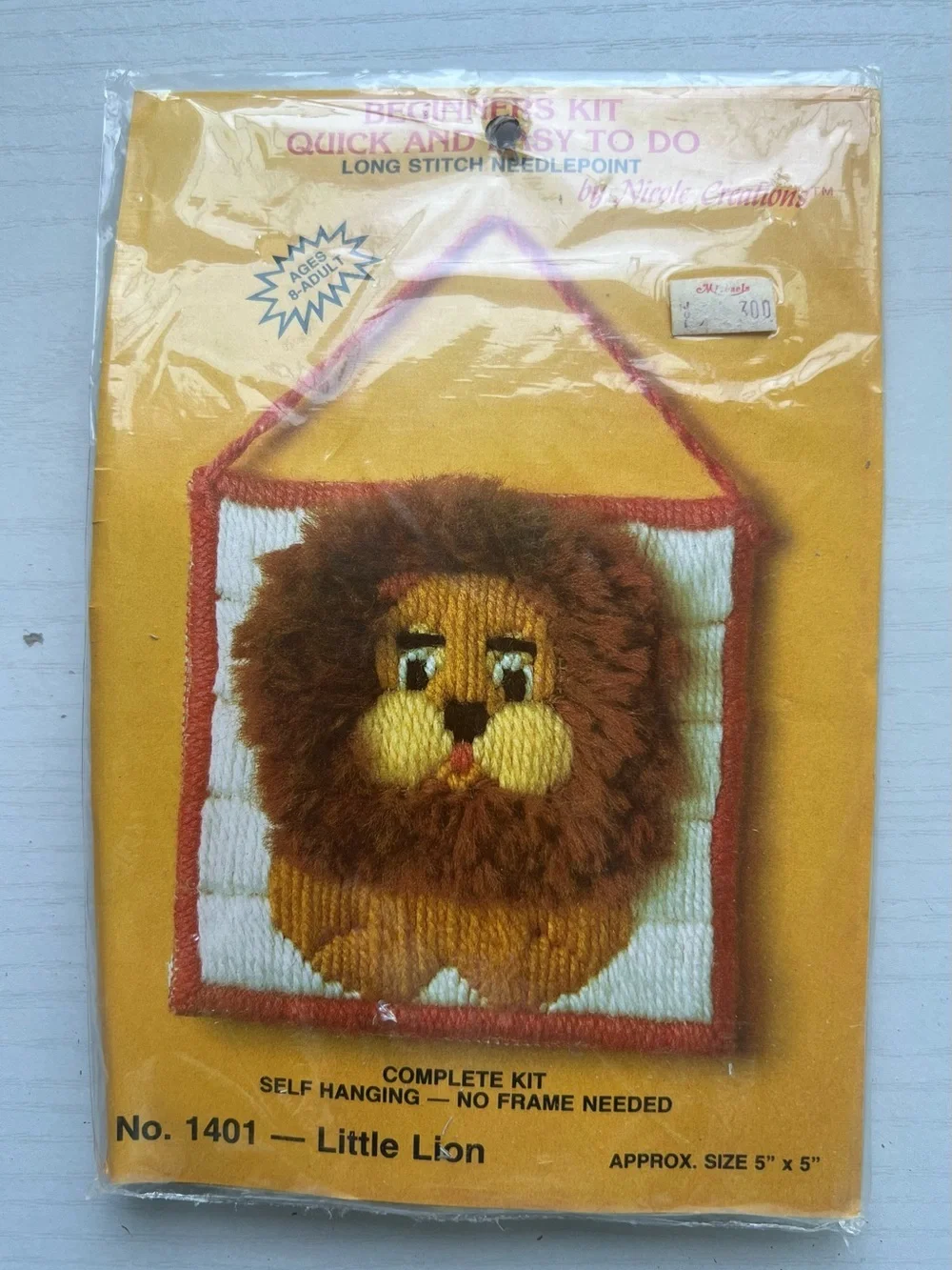 Vintage Nicole Creations Little Lion Needlepoint Kit 5x5 Retro Craft
